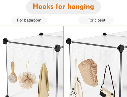 Closet Organizer, 12-cube Closet Organizers and Storage, Portable Cube Storage Organizer, Closet Shelves for Kids, Closet, Bedroom, Bathroom, Office, Transparent