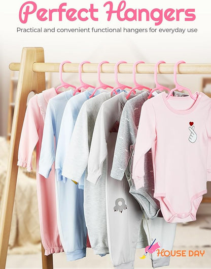 HOUSE DAY Kids Plastic Hangers for Closet, Childrens Hangers for Clothes & Baby Hangers, Toddler, and Child Clothes - Clothing, Pants, Coats, and More - Ideal for Everyday Use (Pink, 120 Pack)