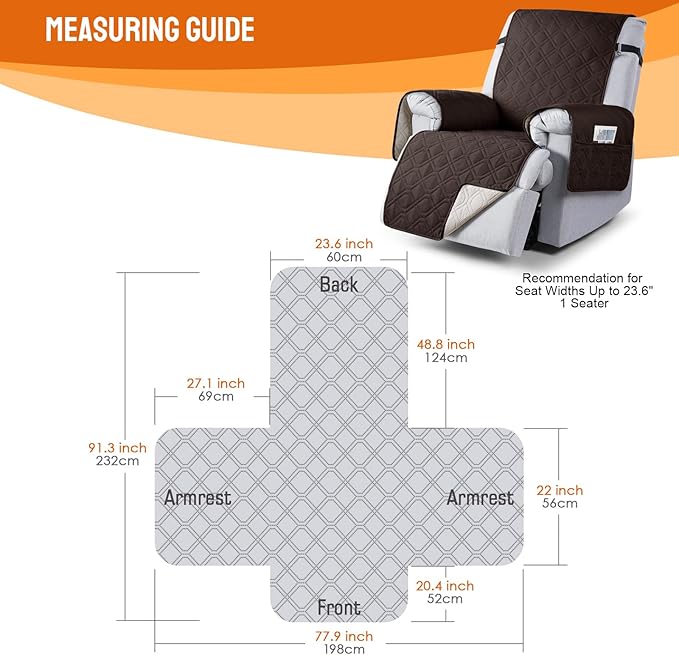 VANSOFY Waterproof Recliner Chair Covers, Recliner Cover Non-Slip Dog Chair Cover Furniture Protector Washable Slipcover with Pocket, Elastic Straps for Pets, Dogs(Chocolate, 23.6")