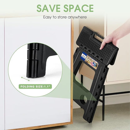 ACKO Folding Step Stool Foldable 16 Inch Stools for Adults and Kids,Plastic Stools Tall 400 lbs Capacity,Collapsible Stool for Kitchen, Stepping Foot Stool with Handle,Dot Black,1 PC