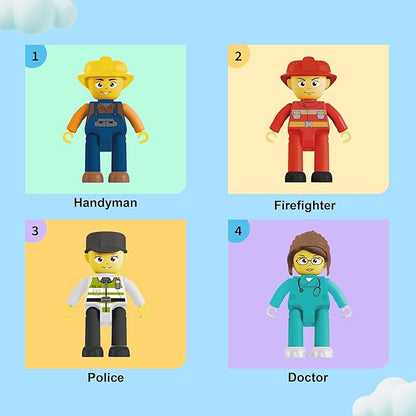 Picasso Toys Magnetic Action Figures 4 Piece City Builder Character for Magnet Building Block Tiles Expansion Pack Construction Toddler Toy Educational STEM Learning Pretend Playset Age 3 and up PTA18