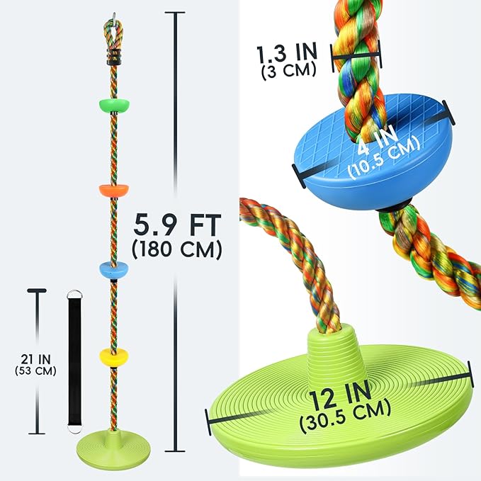 ZNCMRR Tree Swing Climbing Rope, Heavy Duty Swings Seat Replacement for Kids Disc Rope Climbing Swings Seat for Tree Indoor Outdoor Playground Swing Set Accessories(Leaf Green)