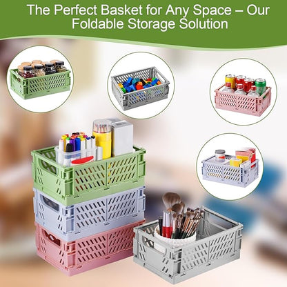 HUUSMOT 2-Pack Small Pastel Plastic Storage Baskets, Collapsible Crates for Organizing, Space-Saving Mini Bins for Classroom, Kitchen, Office, Bedroom (Purple, 9.8" x 6.5" x 3.8")
