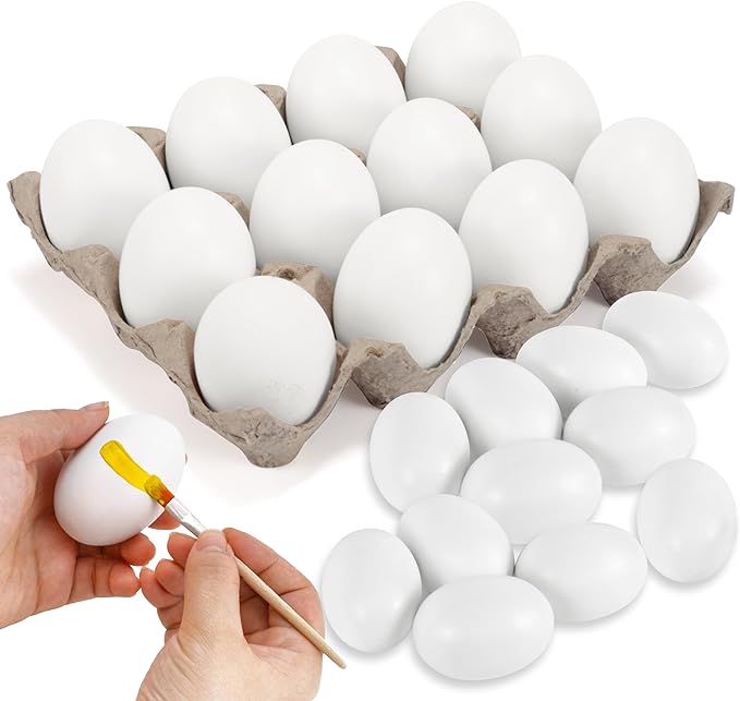 18 Pcs Easter Egg, White Wooden Eggs, Life Size Plain Decorating Eggs for Kids Easter DIY Paint Your Own Egg Decor, Easter Craft, Easter Eggs Hunt, Easter Basket Stuffers, School Activities Supplies
