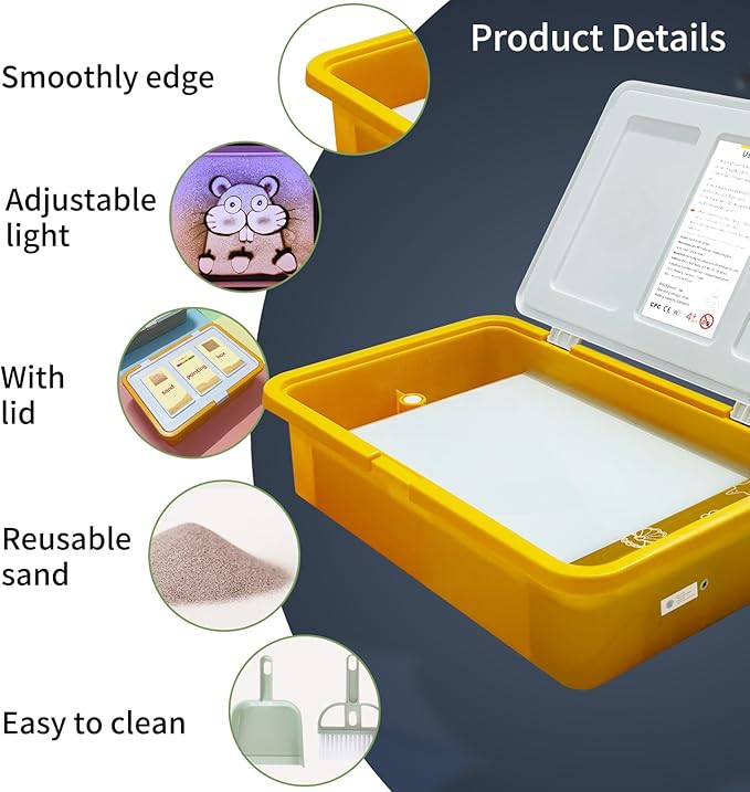 18" Rechargeable Sand Painting Light Box with Lid Toddler Sand Art Kits Light Table Toys for Kids 3 Color Modes & 10 Levels Adjustable Brightness Sand Sensory Toy