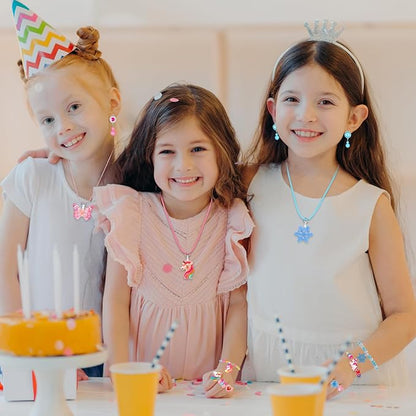 Kids Jewelry for Girls, 28 Pcs Unicorn Toys for Girls Age 4-6, Girl Toys Play Rings Necklaces Bracelets, Costume Jewelry for Girls, Princess Party Birthday Christmas Gifts for 2 3 4 5 6