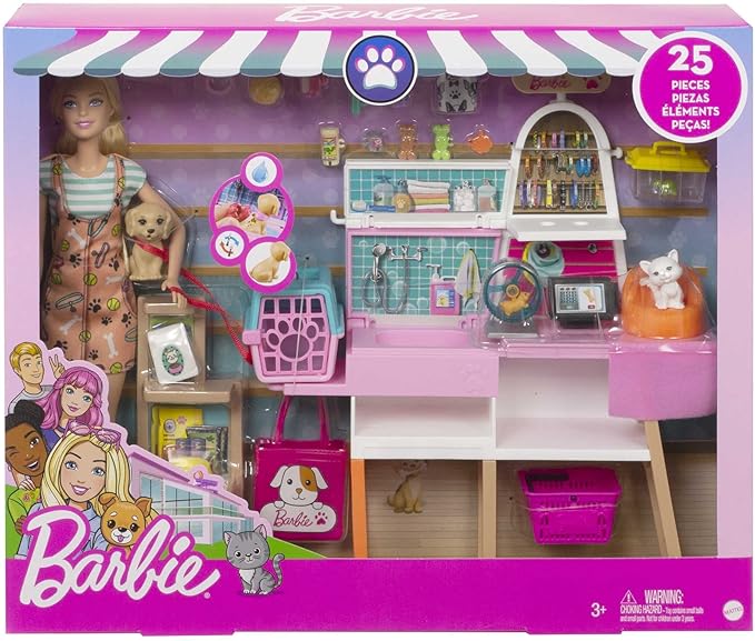 Barbie Doll & Playset, Pet Boutique with 4 Pets, Color-Change Grooming Feature & 20+ Themed Accessories