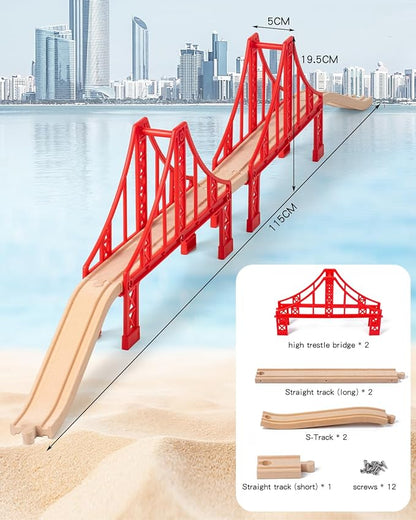 Wooden Train Track Accessories Train Railway Accessories Double Suspension Train Bridge Toy Train Set for Toddlers 3-5 Train Tracks Compatible with All Leading Brands
