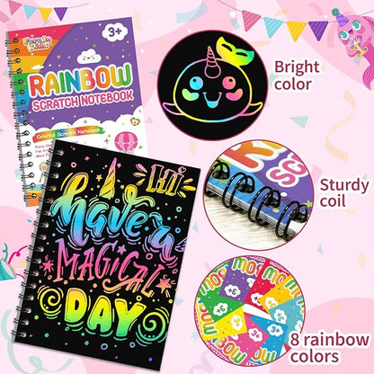 Kids Art Party Favors Gifts: 16 Pack Rainbow Scratch Art Notebook Paper Birthday Party Favor Toy Girls Boys Art Craft Kit Bulk Classroom Goodie Bags Gift Stocking Stuffers Halloween