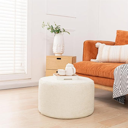 Pouf Ottoman Foot Rest Living Room Decor Floor Pouf Lightweight 20x12 Inches Modern Stuffed Poof Foot Stool Perfect Underdesk Foot Rest for Office (Cream)