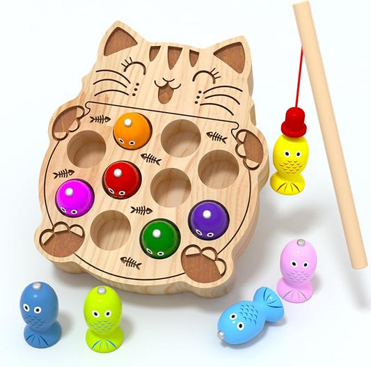 JAUNTY Toddler Montessori Toy Wooden Fishing Game for Kids 1 2 3 Year Old, Preschool Educational Hand Eye Coordination Skill Activity Learning Toy for Toddlers 1-3, for Baby Girls Boys