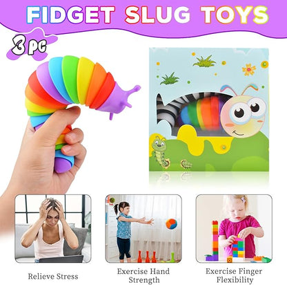 Cevioce Fidget Slug Toy 3Pcs Autism Sensory Toys for Autistic Children Airplane Car Travel Essential Toys Gifts for Kids Toddlers Girls Boys Slug Fidget Toys for Kid Adult Easter Basket Stuffers