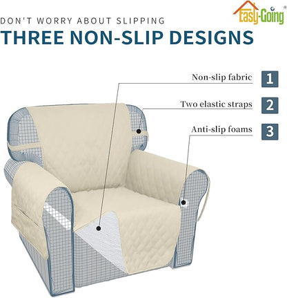 Easy-Going Waterproof Oversized Loveseat Covers Leakproof Couch Cover for 2 Cushion Couch Sofa Cover Washable Sofa Slipcover Non-Slip Furniture Protector with Pocket for Pets (Medium-XL, Ivory)