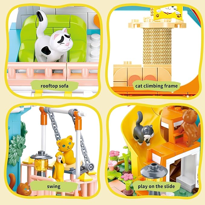 QLT QIAOLETONG Cute Cat House Toy Building Set for Girls 6-12, Compatible with Lego Friends, 521 PCS Friendship House Building Blocks Kit with Animals, Ideas Birthday Gift for Kids Boys 8-12