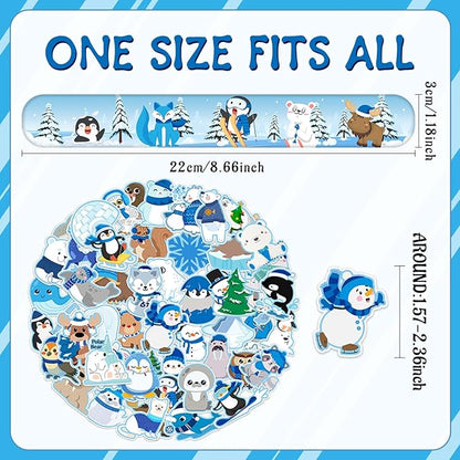 74 PCS Winter Arctic Animal Party Favors, 50 PCS Arctic Animal Stickers 24 PCS Arctic Animal Slap Bracelets Winter Arctic Polar Animal Birthday Party Decorations Supplies for Kids Classroom Rewards