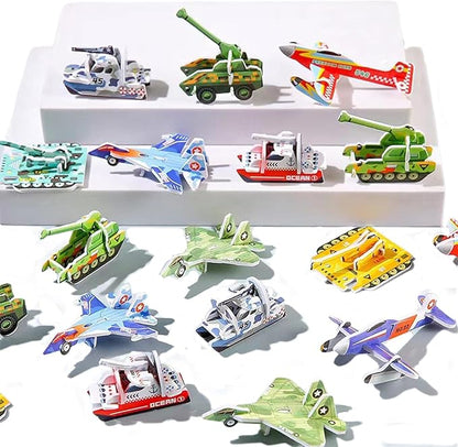 30PCS Flowarmth Puzzle, 3D Cartoon Puzzles for Kids Ages 4-8, Educational 3D Cartoon Puzzle, 30PCS Not Repeating 3D Puzzles for Kids, DIY 3D Animal Jigsaw Puzzles Art Crafts Gifts (Plane Tanks)