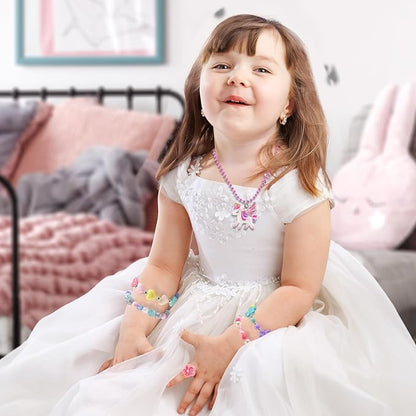 Kids Jewelry for Little Girls Ages 4-6, Unicorn Play Necklace Bracelets Rings for Toddlers Girls 3-5 6-8, Childrens Costume Dress Up Jewelry Set, Princess Gifts for 3 4 5 7 6 8 Year Old Party Favor