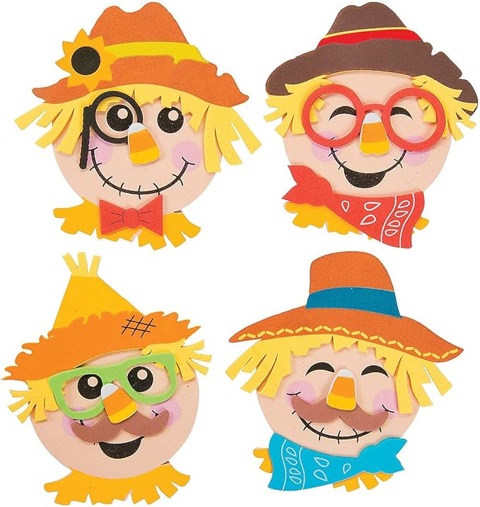 Fun Express Scarecrow Head Magnet Craft Kit - Makes 12 - Fall Crafts for Kids
