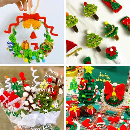 Eppingwin 180pcs Pipe Cleaners,Christmas Pipe Cleaners Craft Supplies,Chenille Stems for DIY Arts Crafts Project(Christmas Colors)