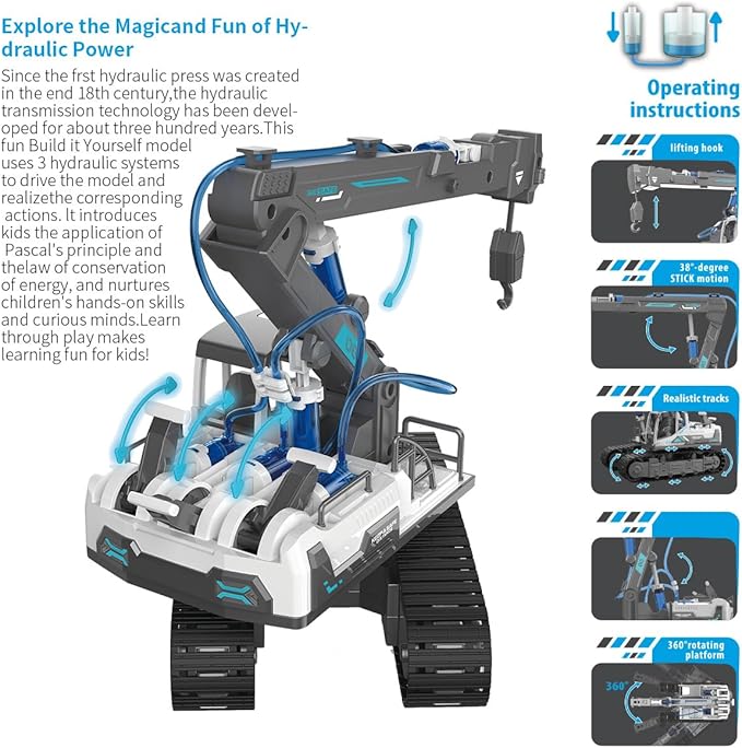 Hydraulic Power Crane Building Block Assembly Toy Set - Educational Science Experiment Kit,STEM Toys for Boys Age 8-12,Rich Operability＆Realistic Appearance