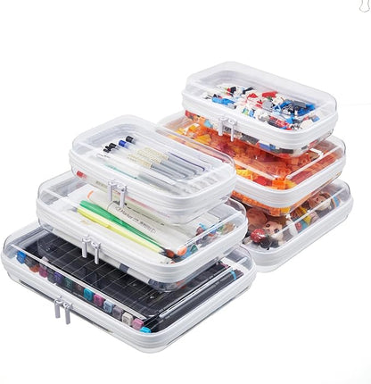 MACOPRO 6PCS Clear Zipper Pouches, Christmas Item Storage Bins, Zippered Hard Pouch Double, Portable Makeup and Cosmetic Bag, Kid's Toy Storage Organizer Bins, Hard Plastic Case, Clear Zipper Bags