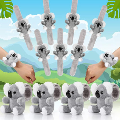 Lenwen 8 Pcs Stuffed Animal Slap Bracelets for Kids Plush Animals Slap Bracelets Bulk Cute Tiger Giraffe Turtle Koala Bracelets Wrist Animals for Girls Boys Valentine's Day Party