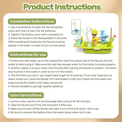 HOLYFUN Play Sink with Running Water, Kitchen Sink Toys with Upgraded Electric Faucet, Water Slide Track, Baby Dishwasher, Kids Fishing Toys, Role Play Sink Toy for Toddler Boys and Girls