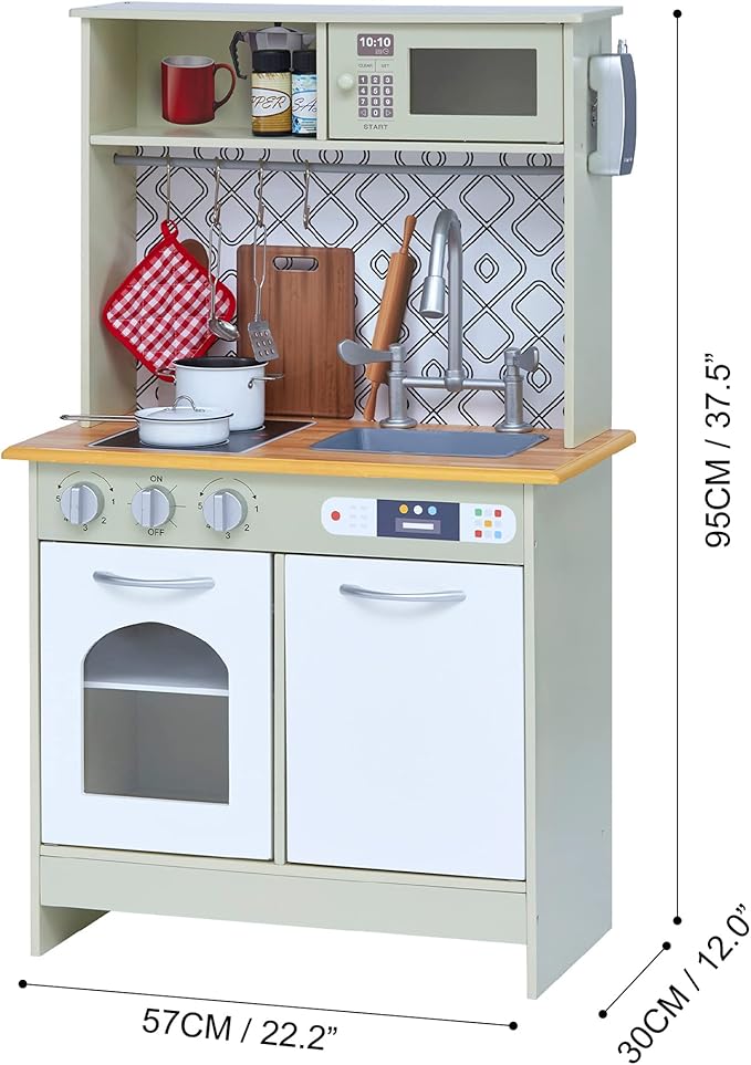 Teamson Kids - Little Chef Boston Modern Play Kitchen - Olive Green/White 22.25 x 12 x 37.5 inches