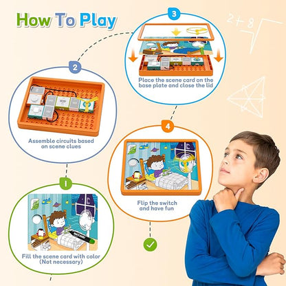 Circuit Kits for Kids Age 3-12 Circuit Board for Kids with Scene Card & Markers STEM Kits for Kids Age 8-10 Birthday Gift Engineering Creative Toy 3 4 5 6 7 8 Year Old Boy Girl Toys