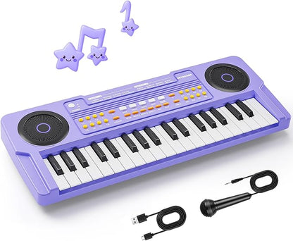 Upgraded 37 Keys Kids Piano Keyboard – Portable Toddler Music Toy Keyboard with Microphone Musical Instrument Birthday Gift for 3 4 5 6 Boys Girls, Purple