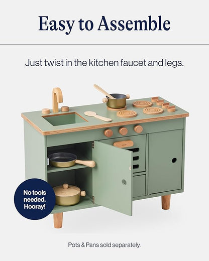 Lalo The Play Kitchen - Tool-Free Assembly, Toddler Kitchen Playset with Interactive Knobs & Doors, Safe for Kids 3+, Promotes Open-Ended Play, Wooden Play Kitchen, Made from Birch Wood - Sage