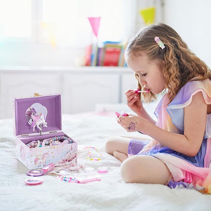 Lolalet Unicorn Music Jewelry Box for Girls, Kids Musical Jewelry Boxes with Spinning Unicorn Doll, Cute Children's Jewelry Storage Organizer Gift for Little Girls Age 3-8 -Pink (Box Only)