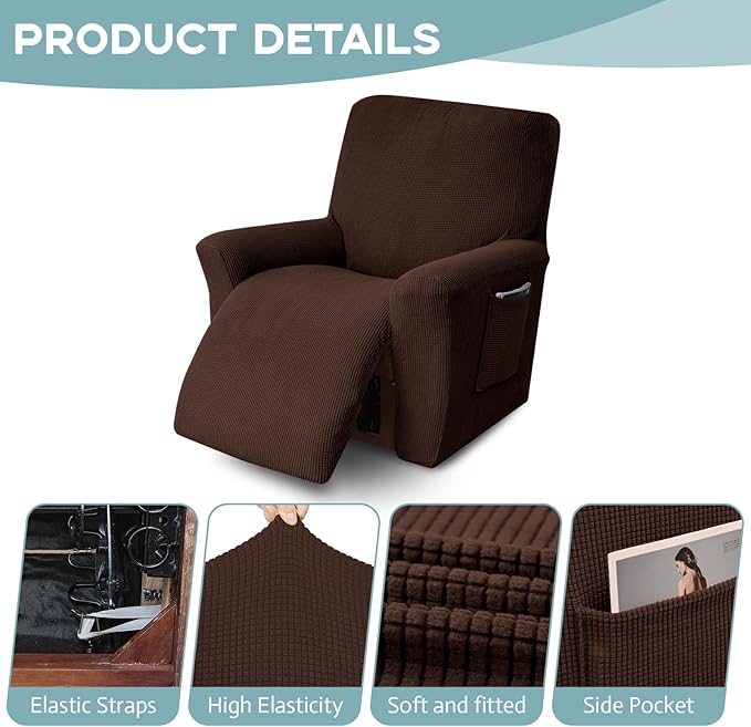 Recliner Chair Cover Lazy Boy Recliner Covers Recliner Covers for Recliner Chair 1 Piece Furniture Protector Prevent wear and pet Hair（Recliner,Chocolate）