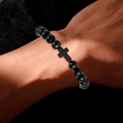 Partyprops Easter Basket Stuffers for Boys Teens Men, Black Easter Bracelet Cross Bracelet First Communion Baptism Confirmation Christian Easter Gifts for Son Daughter Teenager Girls Adults Men