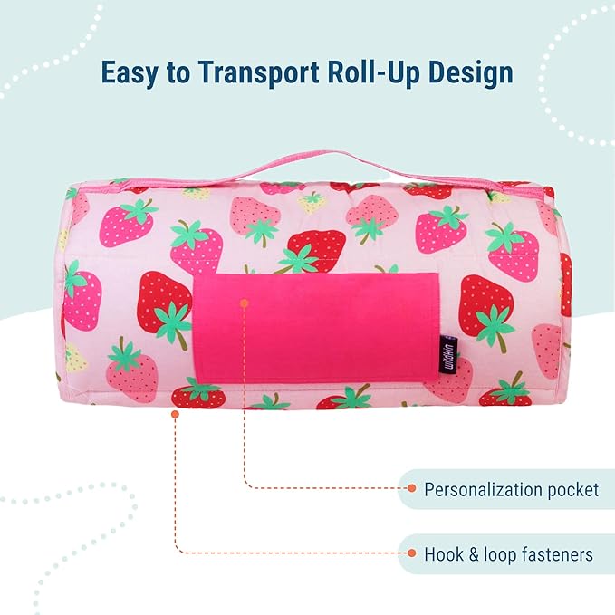 Wildkin Original Nap Mat with Reusable Pillow for Boys & Girls, Perfect for Elementary Daycare Sleepovers, Features Hook & Loop Fastener, Cotton Blend Materials Nap Mat for Kids