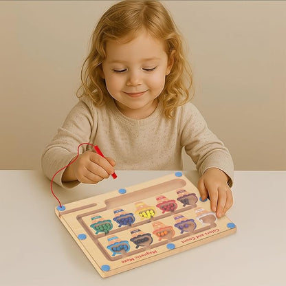 Magnetic Color & Number Maze, Montessori Wooden Color Matching Learning Counting Puzzle Board, Toddler Fine Motor Skills Toys for Boys Girls 3 4 5 Years Old