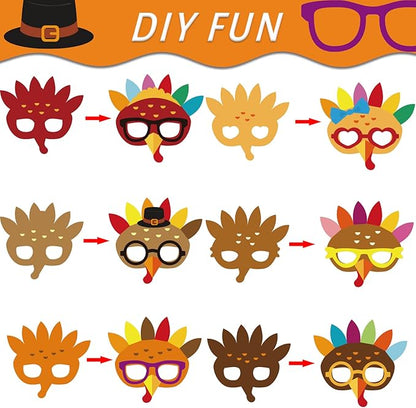chiazllta 30 Packs Thanksgiving Turkey Masks Craft for Kindergarten Kids, Thanksgiving Art Craft Kit DIY Paper Masks for Preschool Home Classroom Game Activities Party Favors
