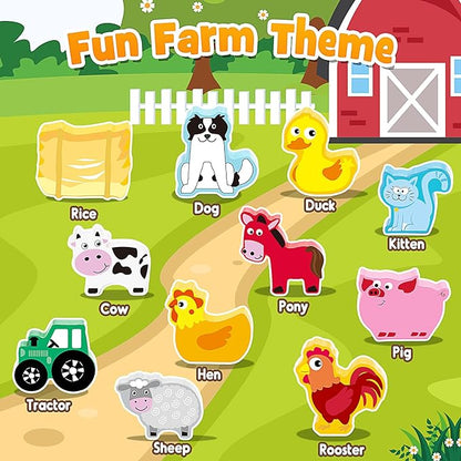 Montessori Toys for Kids 3-7 Wooden Farm Animal Blocks Stacking Games Toy for 3 4 5 6 Year Old Girls Boys Birthday Gifts Toddler Educational Toys Balance Game for Boy Girl Age 2-4