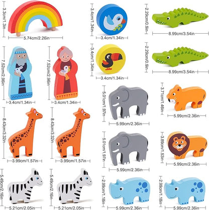 KMTJT Toddlers Wooden Noah's Ark Toy Animal Playset, Baptism Gifts for 1 2 3 Boys Girls, Shape Sorter Early Learning Montessori Toys with Bible Story Book for 12 18 24 Months Babies