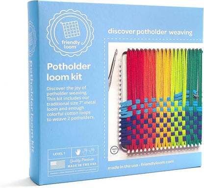 Friendly Loom 7” Traditional Potholder Weaving Kit | Sturdy Metal Loom and Quality Cotton Weaving Loops in Rainbow Colors | Complete Kit to Weave 2 Functional Potholders | Made in the USA