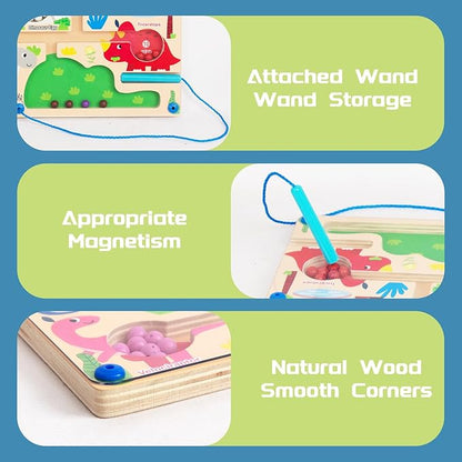 Magnetic Color & Number Maze, Montessori Wooden Color Matching Learning Counting Puzzle Board, Toddler Fine Motor Skills Toys for Boys Girls 3 4 5 Years Old