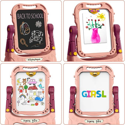 Kids Art Easel, Adjustable Drawing White Board & Chalk Board, Toddler Standing Easel with Painting Accessories, Gift for Girls Boy (Orange)