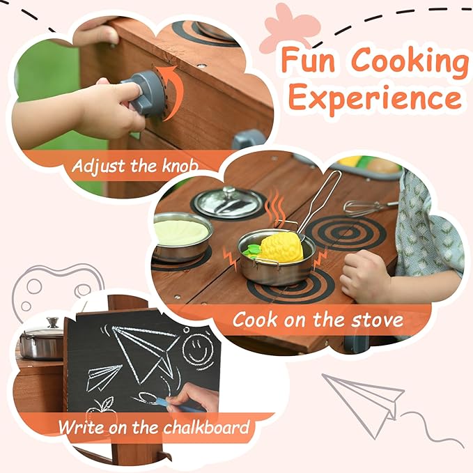 Mud Kitchen for Kids Outdoor, Kids Play Kitchen with Accessories Wooden Play Kitchen Set with Sink, Faucet, Plants Observation Room, Toddler Outdoor Mud Kitchen for Backyard Garden