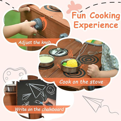 Mud Kitchen for Kids Outdoor, Kids Play Kitchen with Accessories Wooden Play Kitchen Set with Sink, Faucet, Plants Observation Room, Toddler Outdoor Mud Kitchen for Backyard Garden
