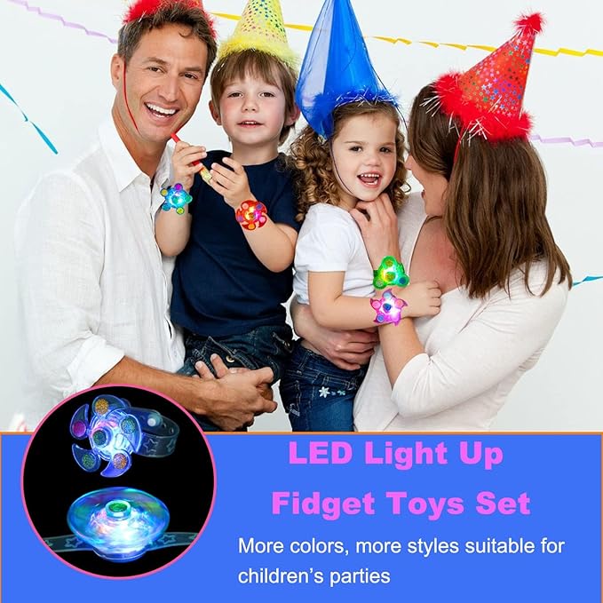 Birthday Party Favors for Kids 4-8 Goodie Bag Stuffers,24 Pack Light Up Spinner Bracelets for Pinata Fillers Prize Treasure Box Classroom Glow in The Dark Party Supplies Return Gifts