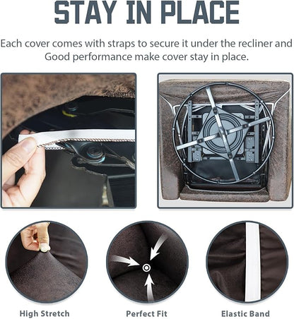 Leather Like Recliner Chair Covers Heavy Duty, 4 Pieces Lazy Boy Recliner Cover for Recliner Chair, Leather Cover for Recliner slipcovers Washable for Pets (Black Chocolate)