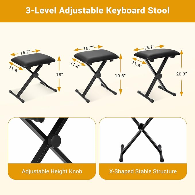 ZENY 61-Key Portable Electric Keyboard Piano with Built In Speakers, LED Screen, Headphones, Microphone, Piano Stand, Music Sheet Stand and Stool