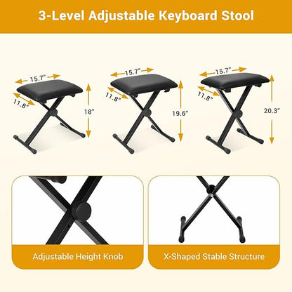 ZENY 61-Key Portable Electric Keyboard Piano with Built In Speakers, LED Screen, Headphones, Microphone, Piano Stand, Music Sheet Stand and Stool