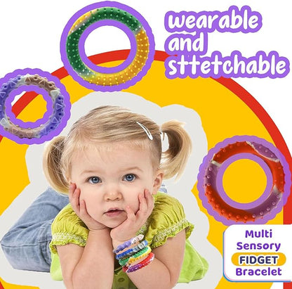 48pcs Random ColorSensory Fidget Toys for Kids Adults ， Stretchy Fidget Bracelet &Texture & Calming Autism Sensory Toys for Special Needs Autistic Children &Calm Down Toy for Toddler Girls Boys