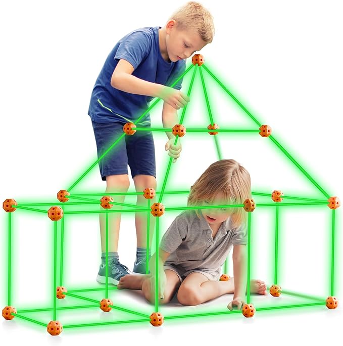 VEVOR Fort Building Kit for Kids, 85PCS Glow in The Dark STEM Building Toys, Educational Gift for 4 5 6 7 8+ Year Old Boys & Girls, Indoor Outdoor Play Tent Construction Toys with 55 Rods and 30 Balls